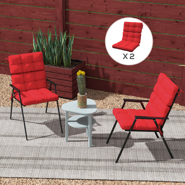 Lot de 2 coussins capitonnés rouges avec attaches, conçus pour chaises de patio d’extérieur