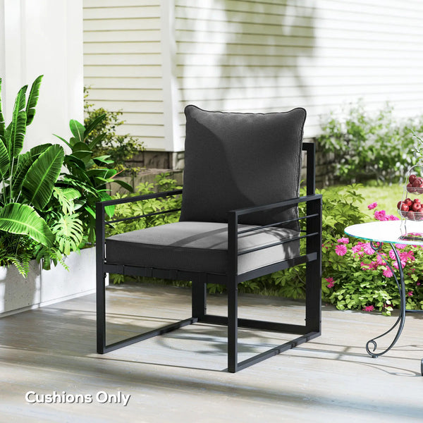 Coussins gris anthracite épais et profonds pour siège d'extérieur avec coussin de dossier, confort pour mobilier de jardin
