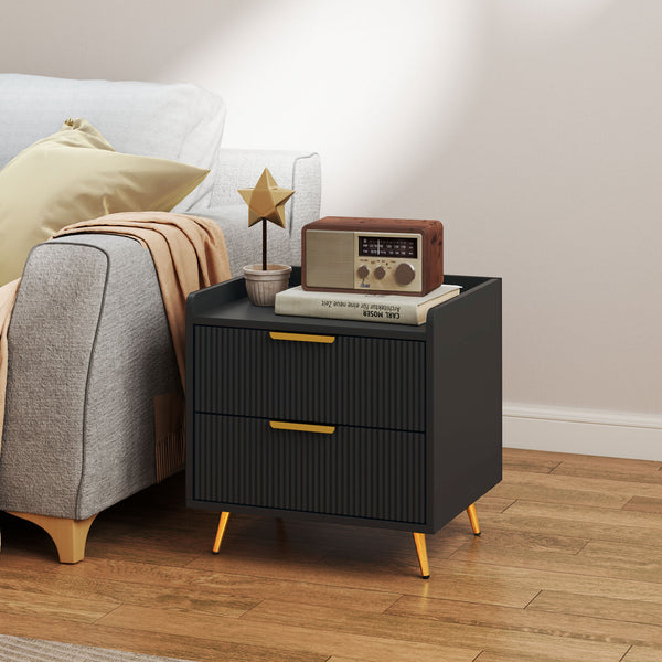 Bedside table with 2 drawers, black and gold
