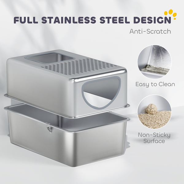 XL stainless steel litter box with perforated lid and scoop