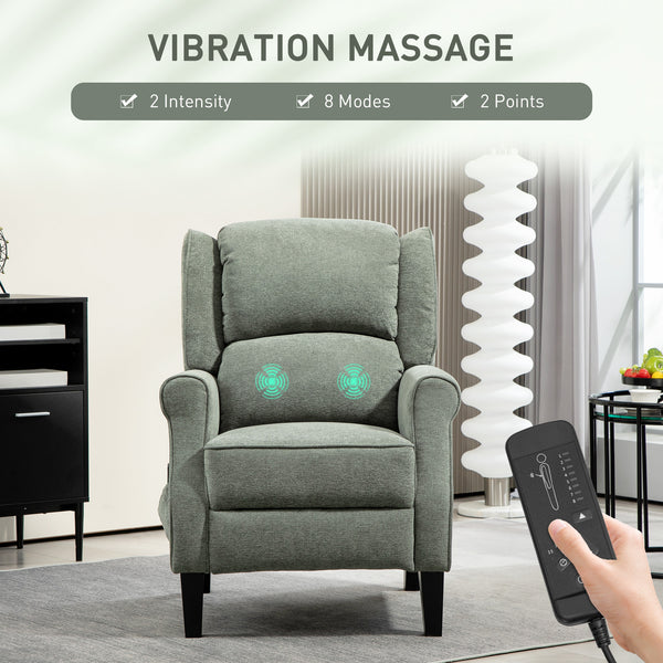 Vibration Massage Recliner Chair with Extendable Footrest, Remote Control, Dark Green