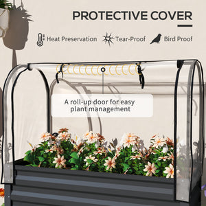 Raised planter with lid, lower shelf and liner, dark grey