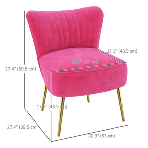 Velvet lounge chair with gold steel legs and tufted backrest, pink