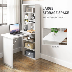 Convertible folding desk with whiteboard and side shelf, white
