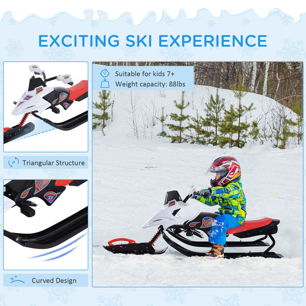 Sled with padded rubber seat, windproof handle and non-slip pedal, white and red
