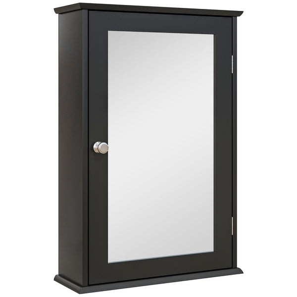 Wall-mounted medicine cabinet with mirror, door and shelves, black