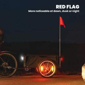 Bicycle cargo trailer with 16" quick release pneumatic wheels, red flag