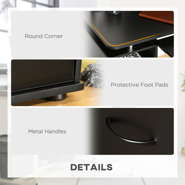 Computer desk with keyboard tray and drawers, black