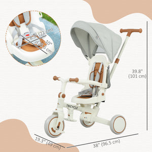 7 in 1 Tricycle with Safety Harness, Adjustable and Removable Parental Handle, Cream White