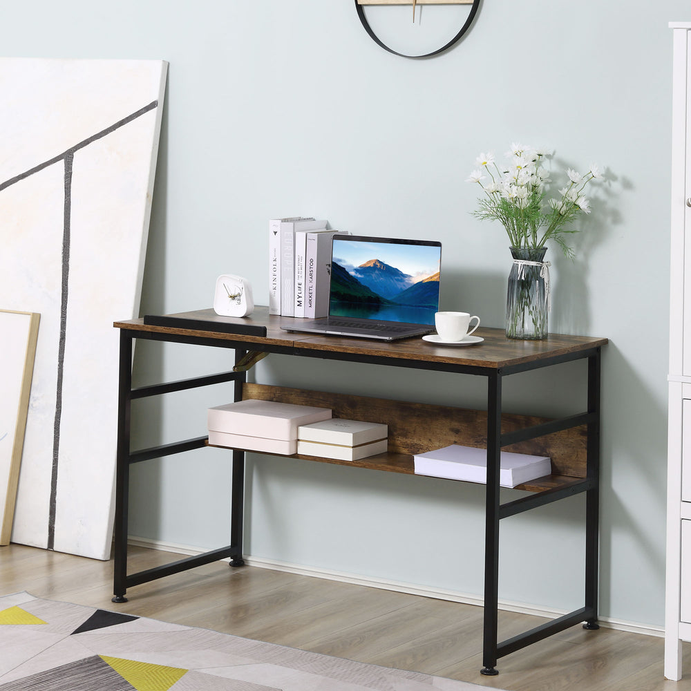 Adjustable Drafting Table with Tilting Top and Storage Shelf, Rustic Brown