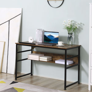 Adjustable Drafting Table with Tilting Top and Storage Shelf, Rustic Brown