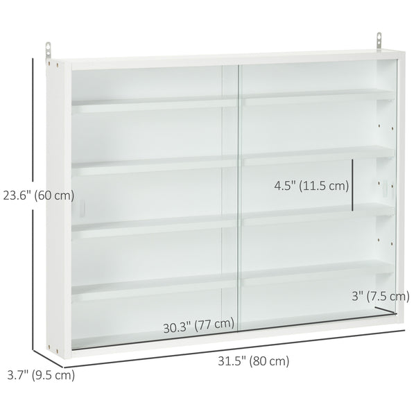 5-tier display cabinet with 2 glass doors and 4 adjustable shelves, white