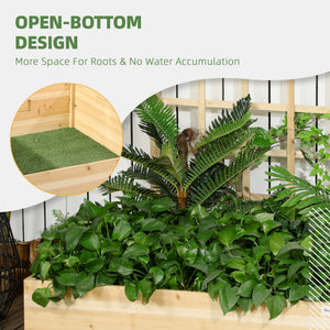 Raised wooden planter with trellis for climbing plants