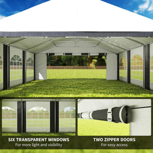 20' x 20' Heavy-duty Large Wedding Tent, Outdoor Carport Garage Party Tent, Patio Gazebo Canopy with Sidewall, Grey