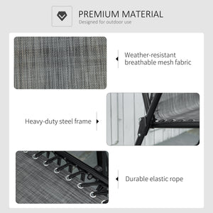 Folding outdoor chair with armrests and elastic backrest, grey