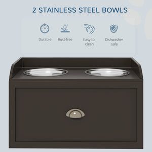 Raised Dog Bowls with Storage, 2 Stainless Steel Bowls, Coffee Color