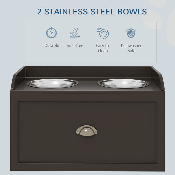 Raised Dog Bowls with Storage, 2 Stainless Steel Bowls, Coffee Color