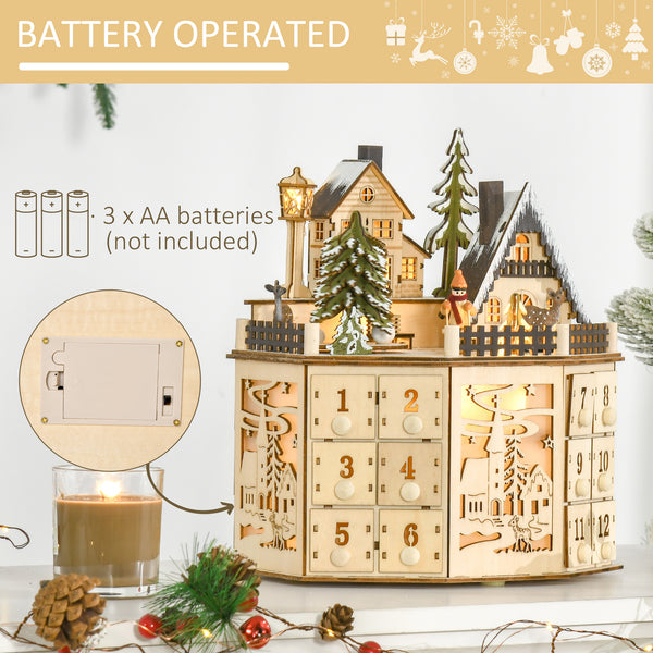 24-Day Natural Wooden Christmas Advent Calendar