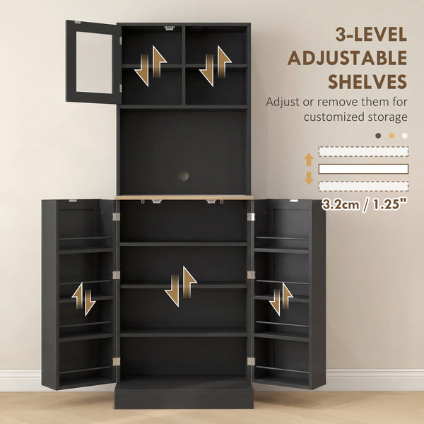 169 cm high kitchen cabinet with adjustable shelves, black