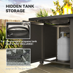 Square gas fire pit, smokeless, with cover, black