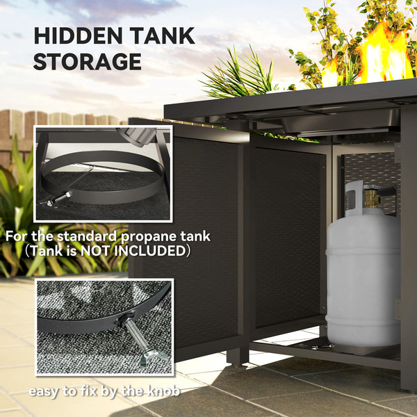 Square gas fire pit, smokeless, with cover, black