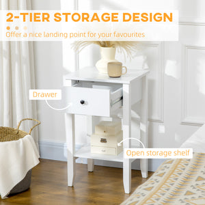 Set of 2 side tables with drawer and lower shelf, white