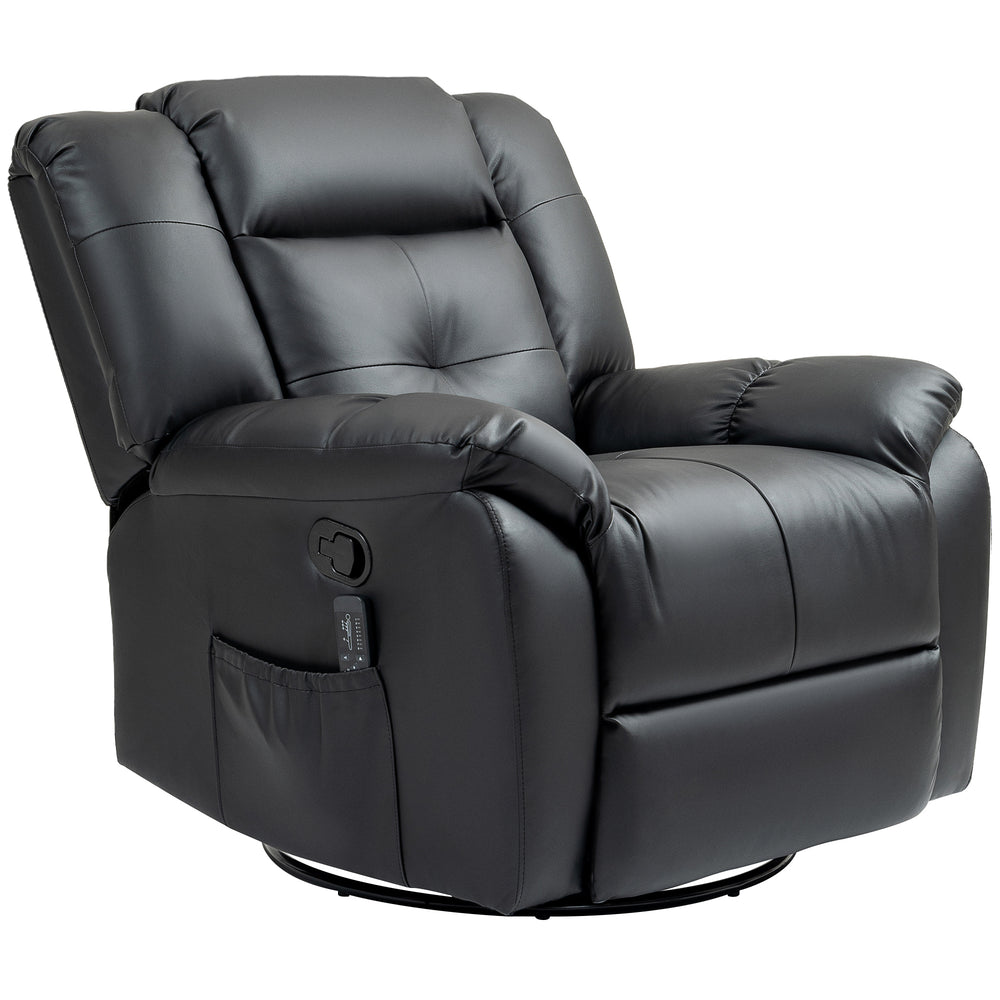 8-Point Vibration Massage Recliner Chair in Leather, Swivel, Black