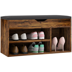 Shoe bench with padded seat and hidden storage – Rustic brown
