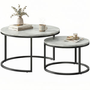 Set of 2 nesting coffee tables with marble-effect tops – Grey marble