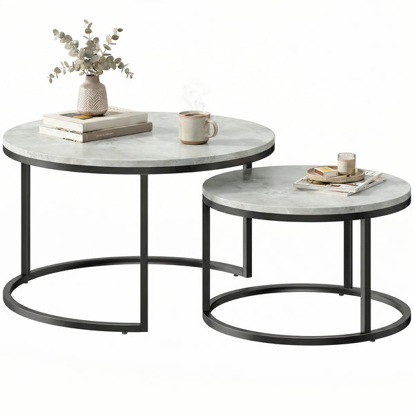 Set of 2 nesting coffee tables with marble-effect tops – Grey marble