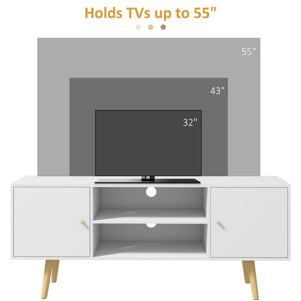 TV stand for TVs up to 55 inches with storage shelves, white