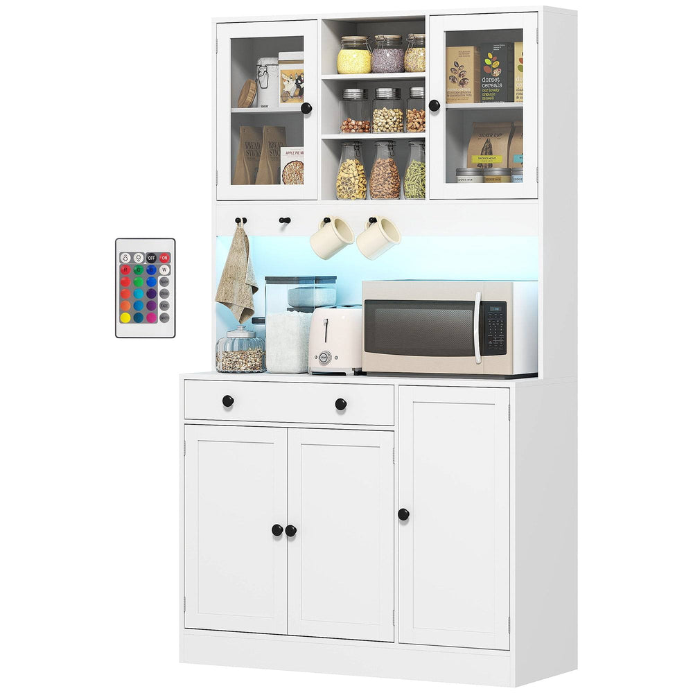 Tall kitchen cabinet with LED lighting, white