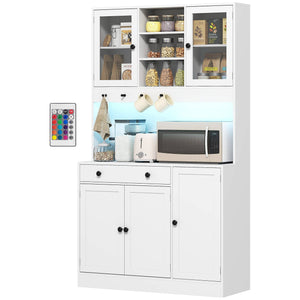 Tall kitchen cabinet with LED lighting, white