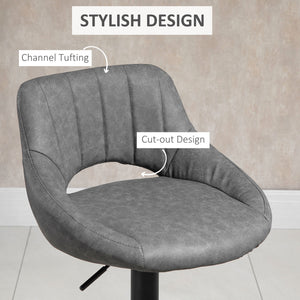 Set of 2 swivel bar stools upholstered in faux leather, grey