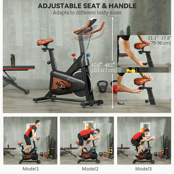 Silent exercise bike with adjustable resistance and seat, black