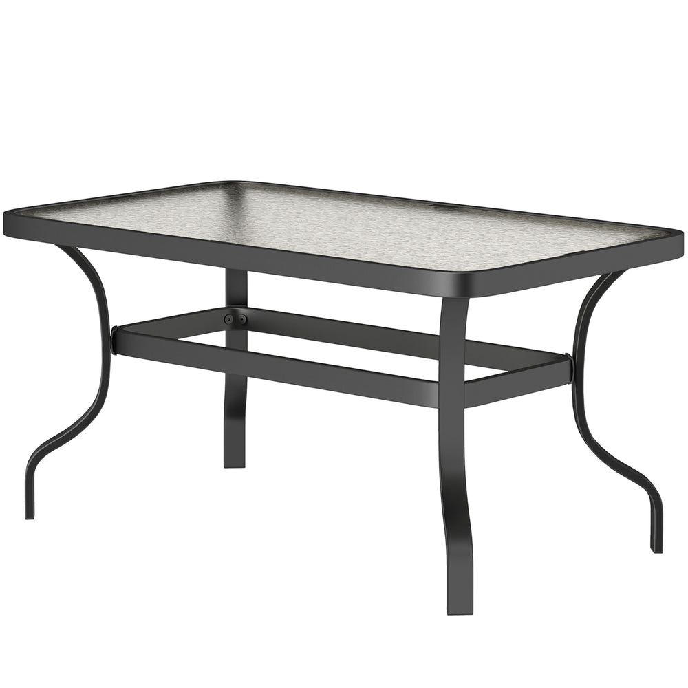 Patio Coffee Table with Tempered Glass Top and Metal Frame, Black