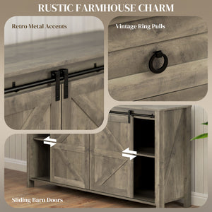 Country style sideboard with sliding doors, drawers and adjustable shelves, aged light grey