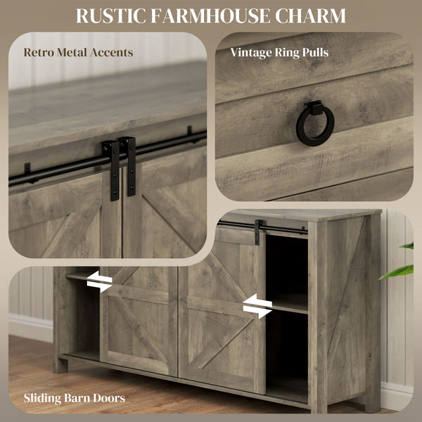 Country style sideboard with sliding doors, drawers and adjustable shelves, aged light grey