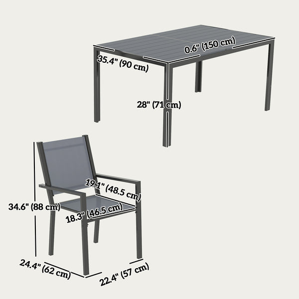 7-Piece Outdoor Dining Set with Stackable Chairs, Rustproof Steel