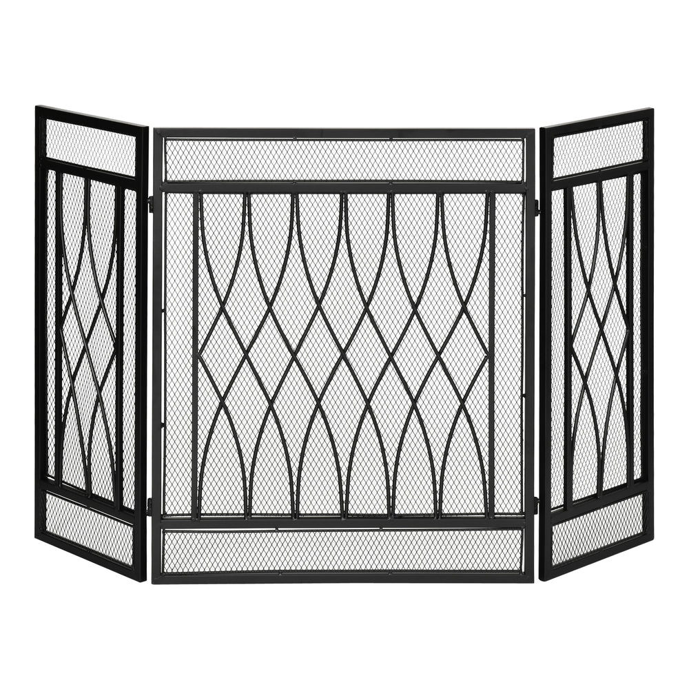 Decorative 3-panel black metal fire screen