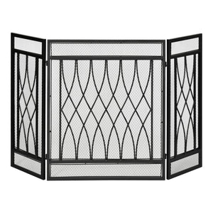 Decorative 3-panel black metal fire screen