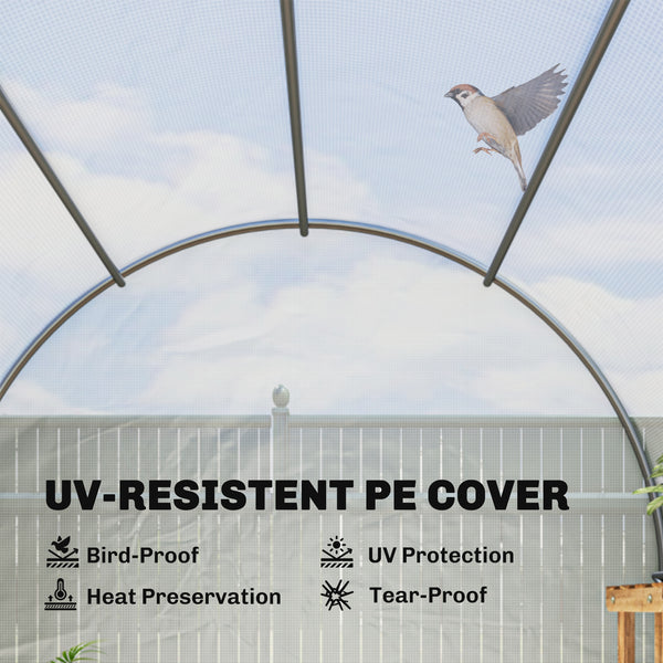 Portable tunnel greenhouse with door and ventilation window, white