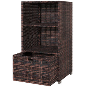 Outdoor storage cabinet in woven rattan with drawer, brown