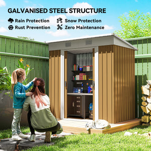Metal garden shed with lockable sliding doors and ventilation, yellow