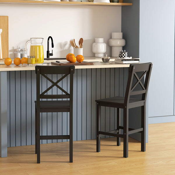 Set of 2 wooden bar stools, black