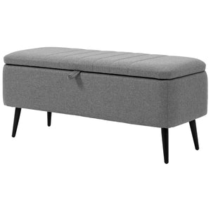 Linen Upholstered Storage Pouf with Steel Legs, Grey
