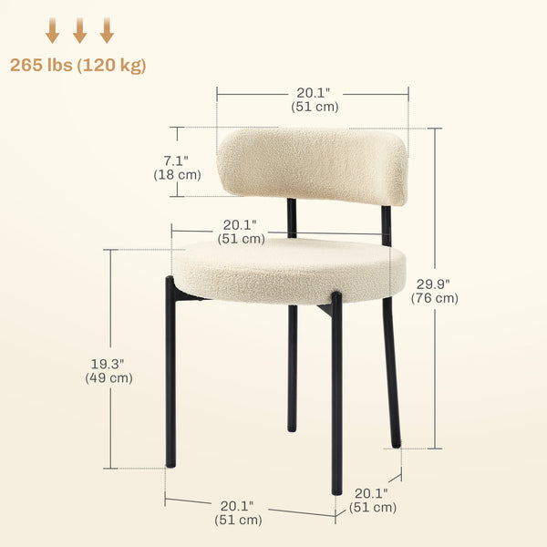 2 Pieces Kitchen Chairs, Modern Dining Chairs w/ Berber Fleece Upholstery and Steel Legs for Living Room, Beige