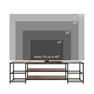 TV stand for TVs up to 80 inches with storage shelf and steel frame