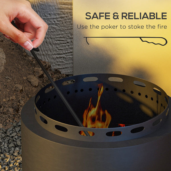 Smokeless wood-burning fireplace with poker, black
