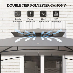 Two-tier barbecue shelter with side awning, light grey 